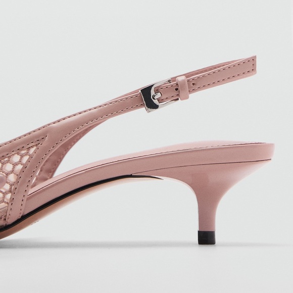 Mango MNG Blush Nude Mesh Slingback Kitten Heels Decorative Balls Euro 39 US 8.5 - Picture 3 of 11